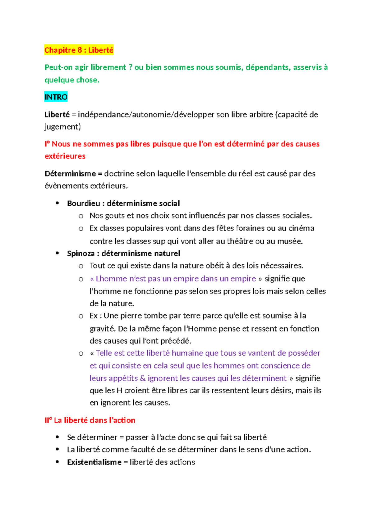 Chapitre 8 : La Liberté et le Déterminisme en Philosophie - Studocu
