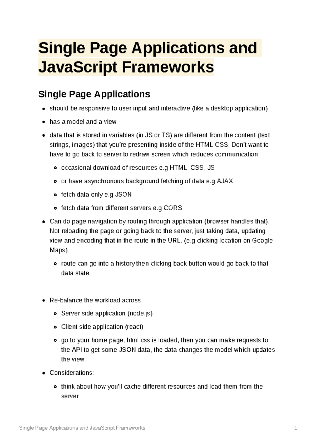 Single Page Applications & JS Frameworks: Overview & Concepts - Studocu