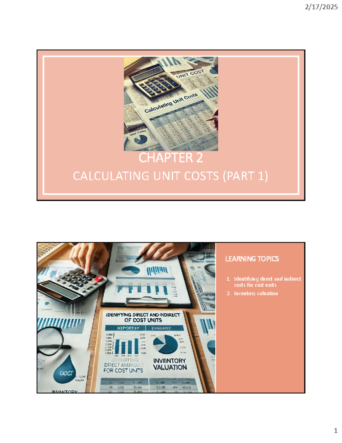 CHAPTER 2: CALCULATING UNIT COSTS - DIRECT & INDIRECT COSTS - Studocu