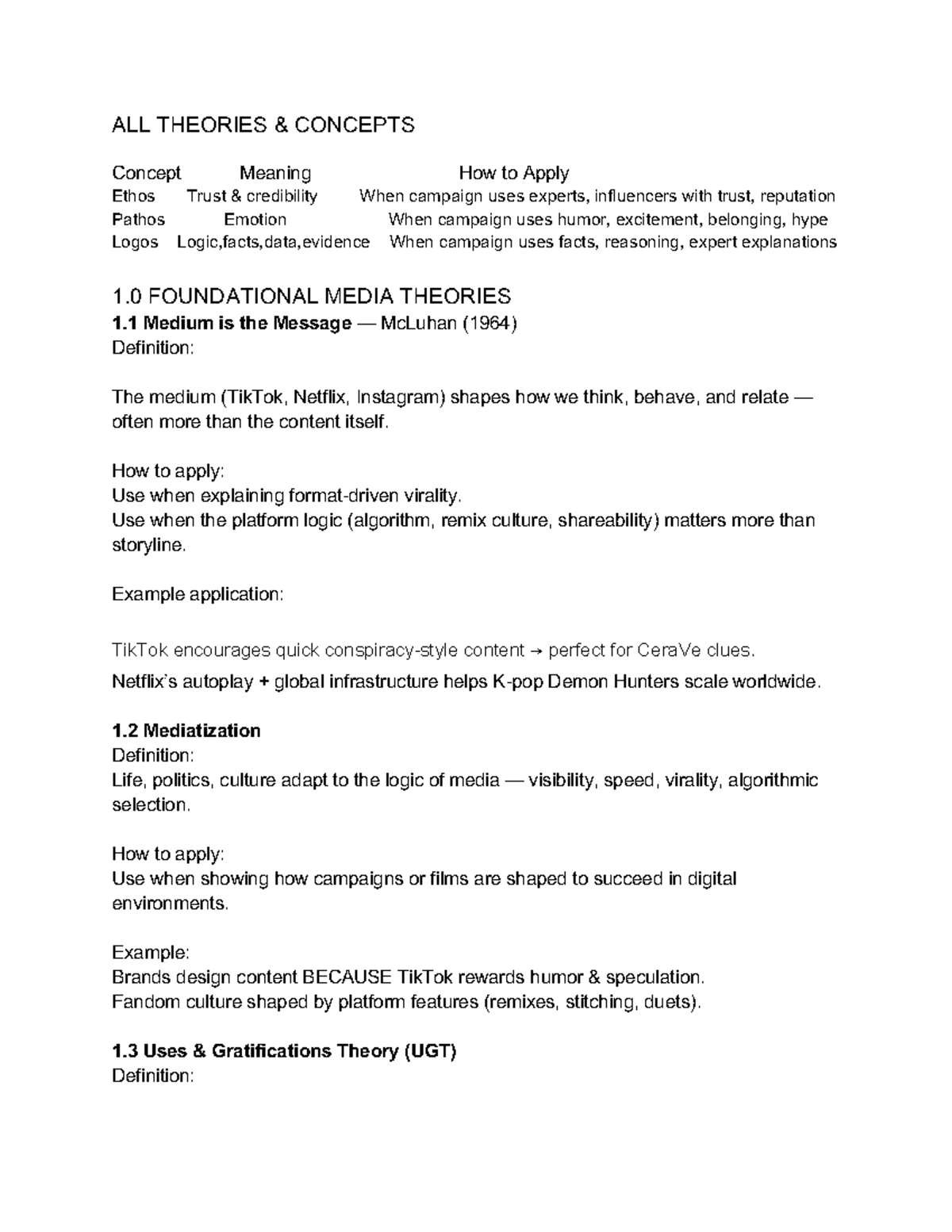 Final Exam Notes: Media Theories & Campaign Analysis (MCM 101) - Studocu