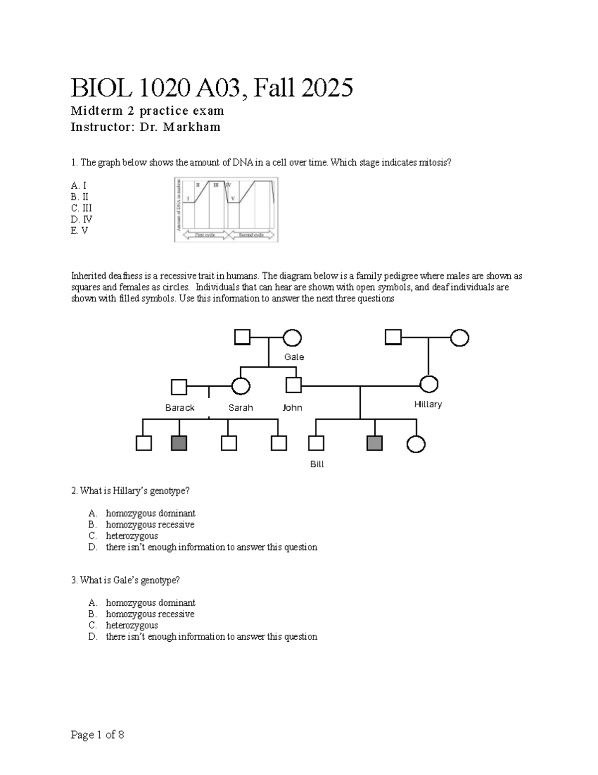 BIOL 1020 A03, Fall 2025 2nd Midterm Practice Exam - Studocu