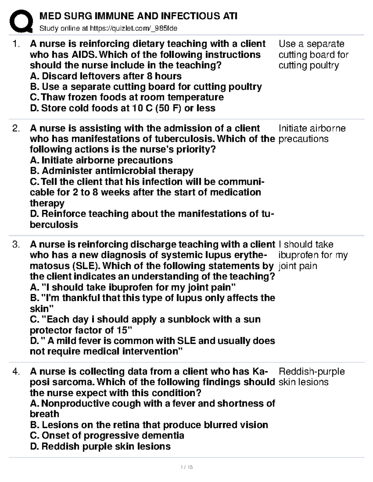 NURSG 101: Study Guide for Nursing Exam on Infectious Diseases - Studocu