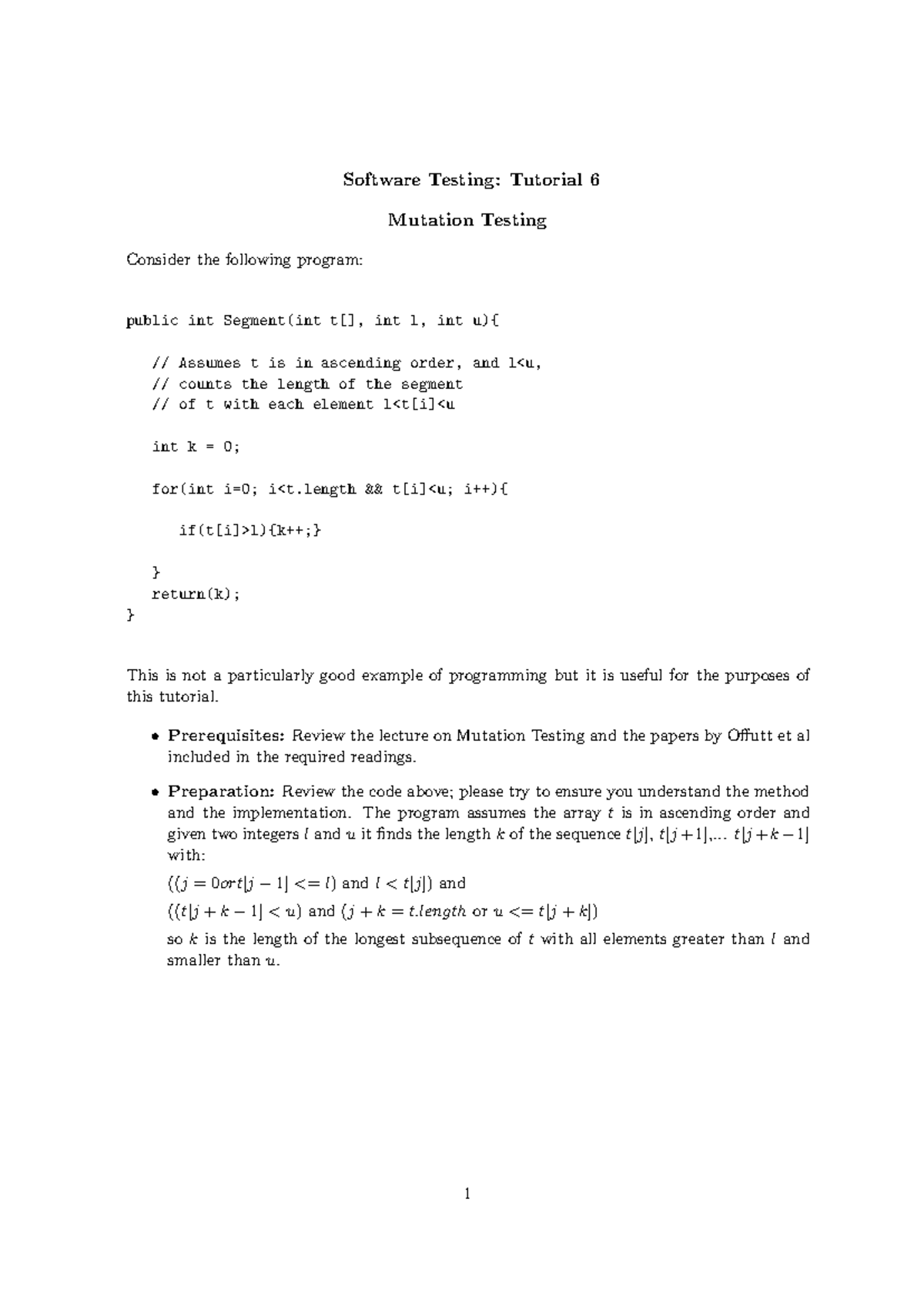 Mutation questions - Software Testing: Tutorial 6 Mutation Testing ...