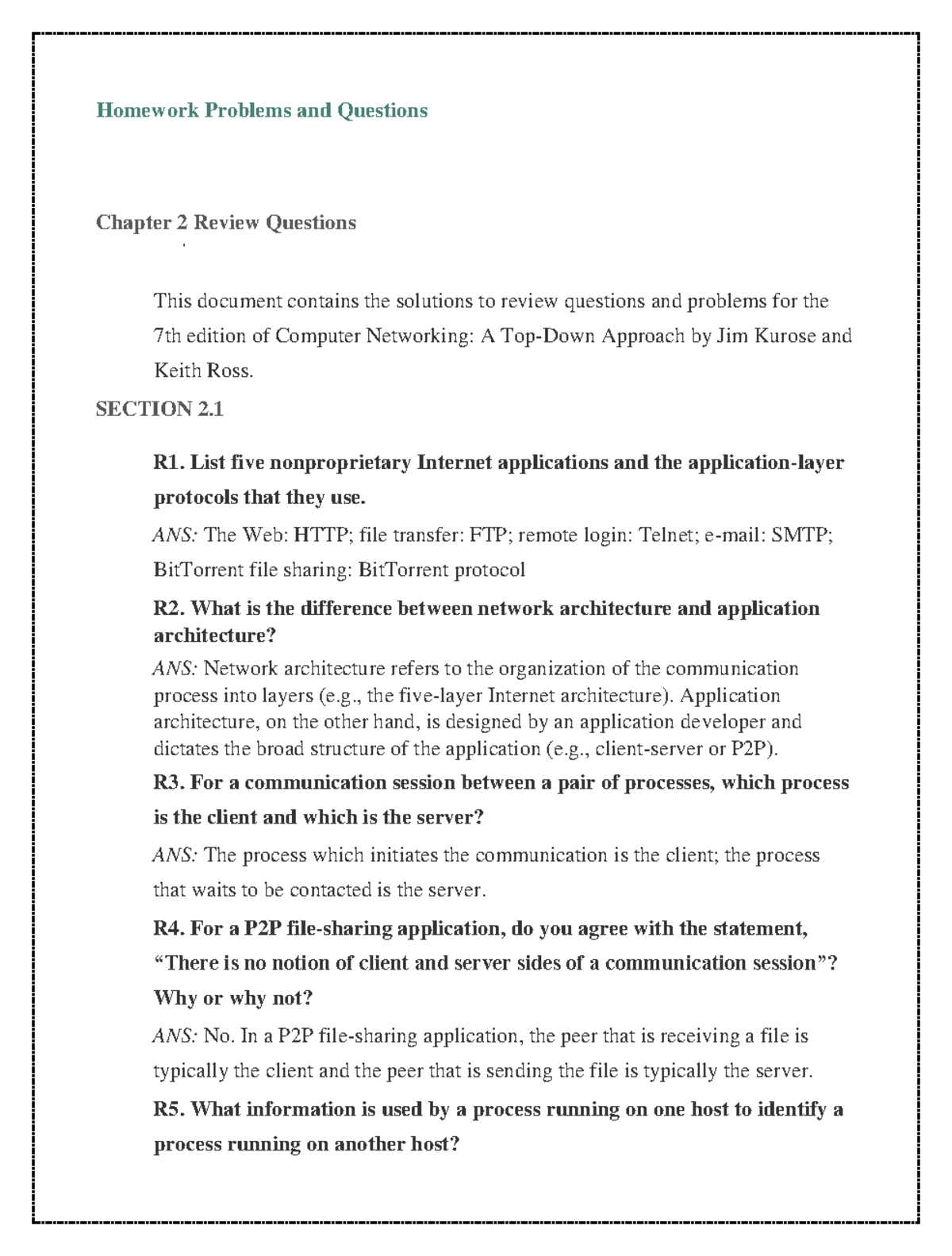 Chapter 2 Network problems - Homework Problems and Questions Chapter 2 ...