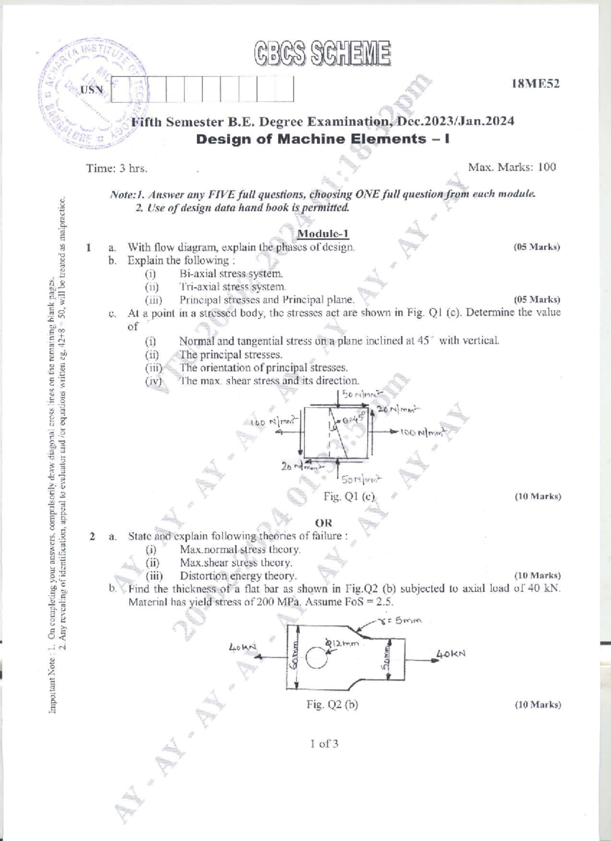 Design of Machine Elements - 18ME52 - Fifth Semester Exam Guide - Studocu