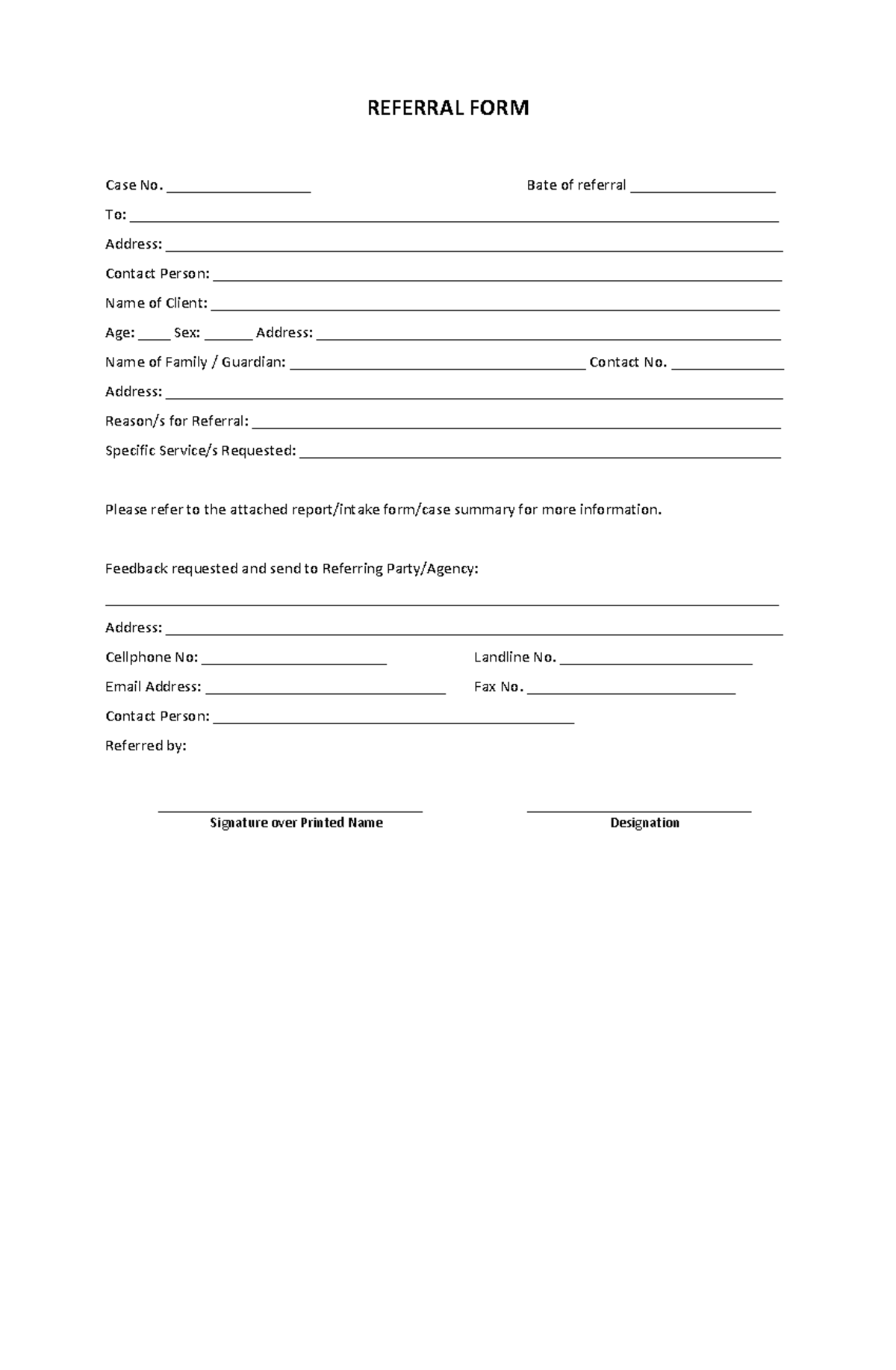 Referral Form - NOTE - REFERRAL FORM Case No. __________________ Bate ...