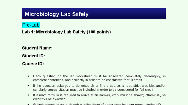 Week 1 Lab 02: Microbiology Lab Safety Guidelines and Procedures - Studocu