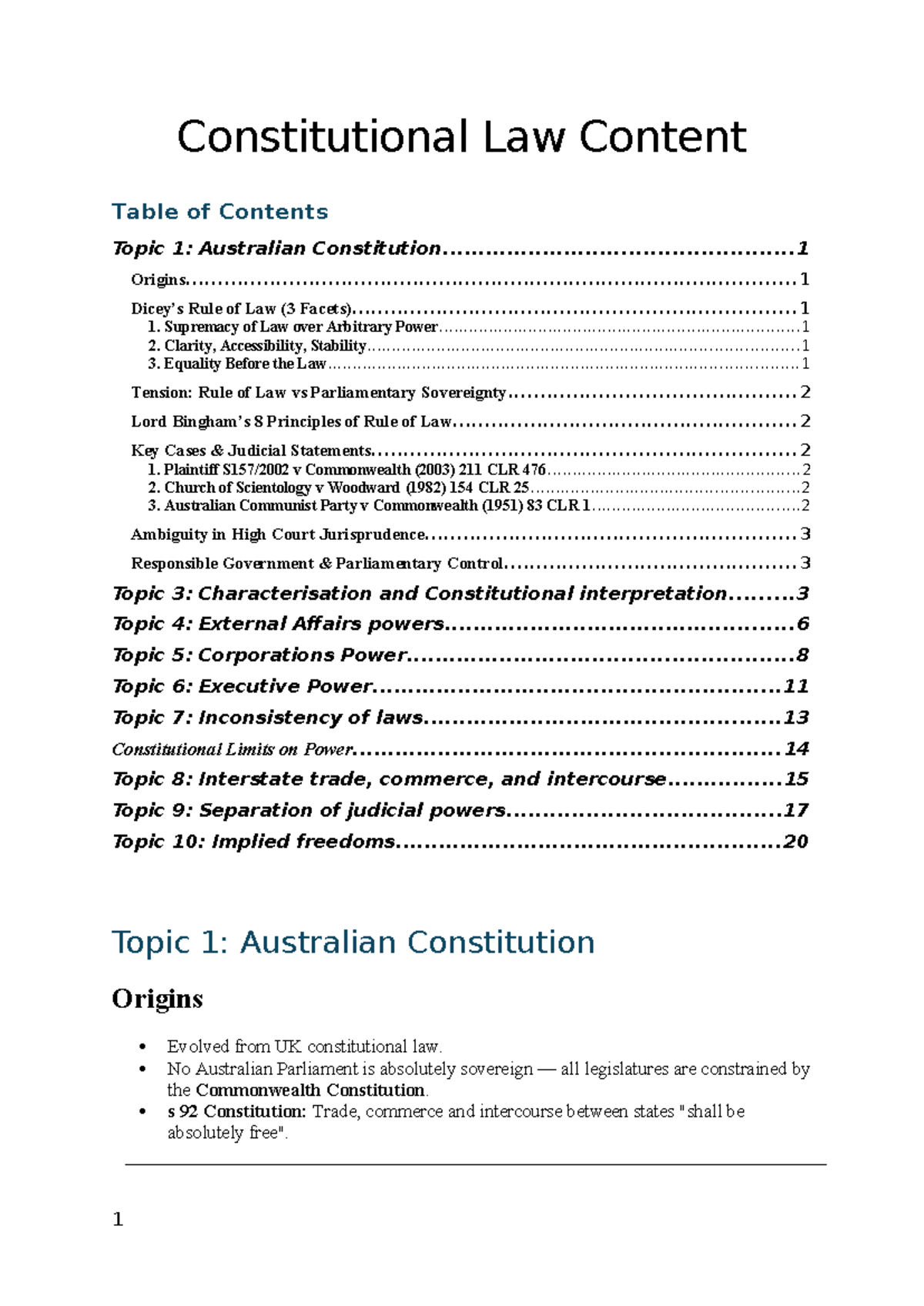 Constitutional Law Overview: Key Topics and Principles - Studocu