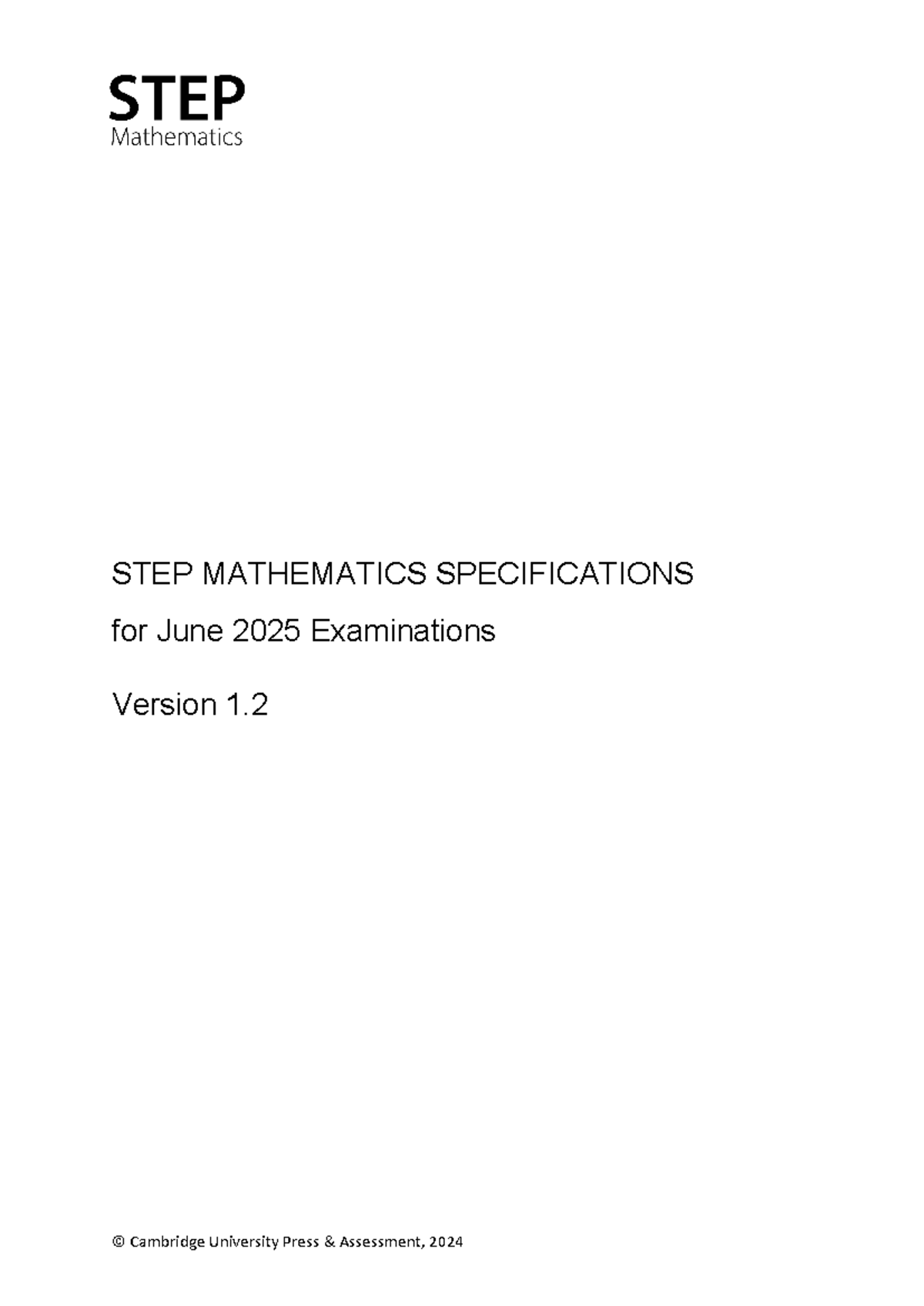 STEP Mathematics Specifications for June 2025 Exams - Version 1.2 - Studocu