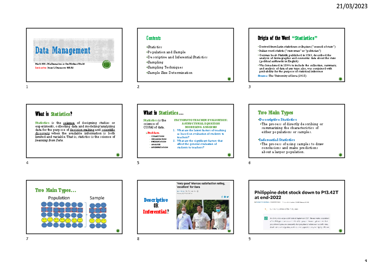 Math 100 - Final Exam Notes on Data Management and Statistics - Studocu