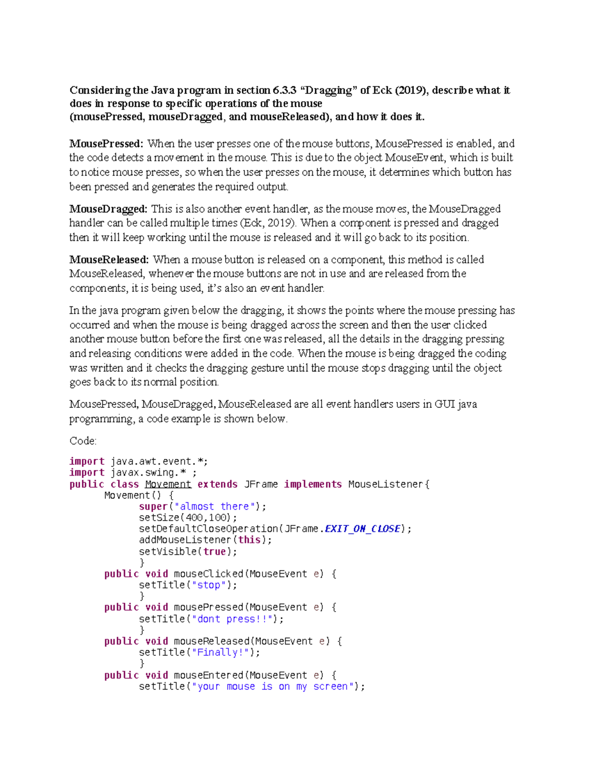 Java Mouse Event Handlers: Analysis of Section 6.3.3 (Unit 6) - Studocu