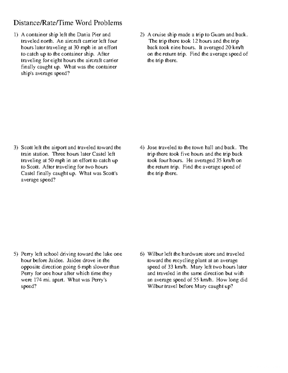 Distance/Rate/Time Word Problems Worksheet for Algebra II - Studocu