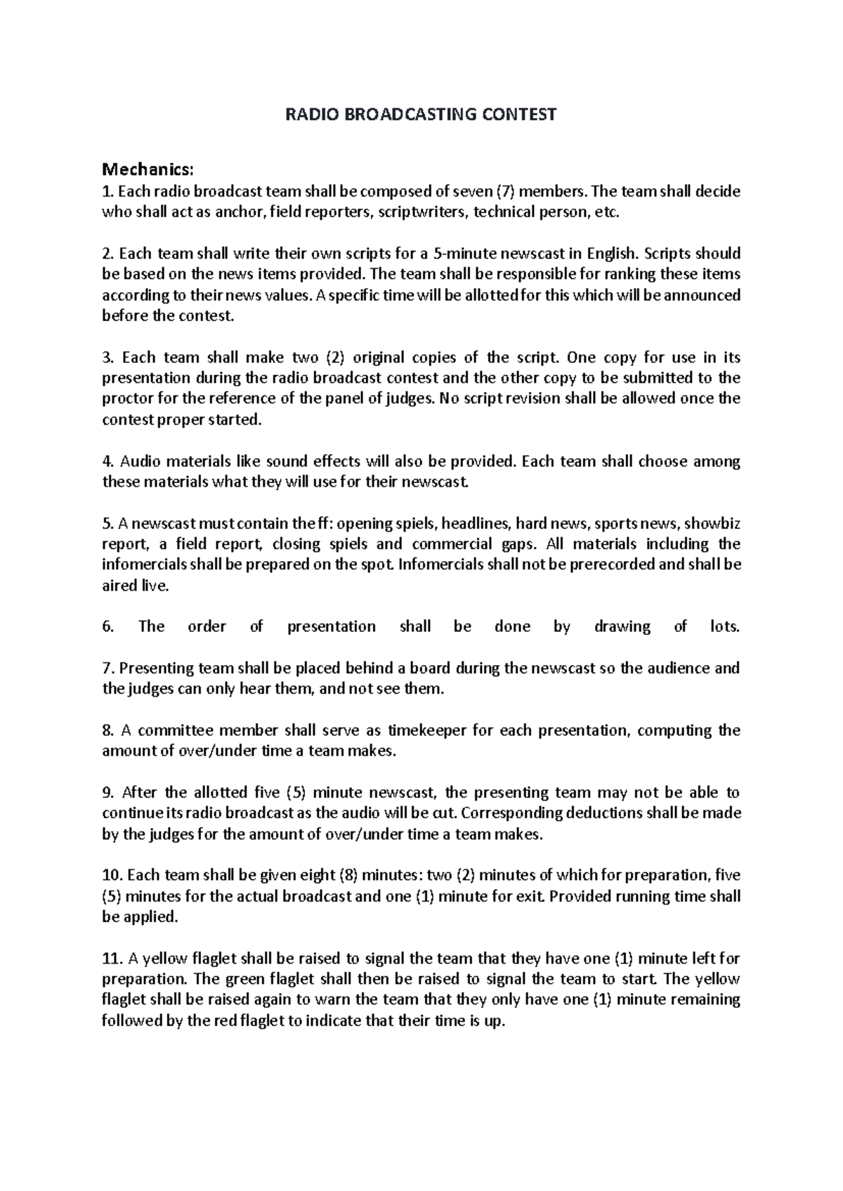 RADIO BROADCASTING CONTEST: Mechanics and Guidelines - Studocu
