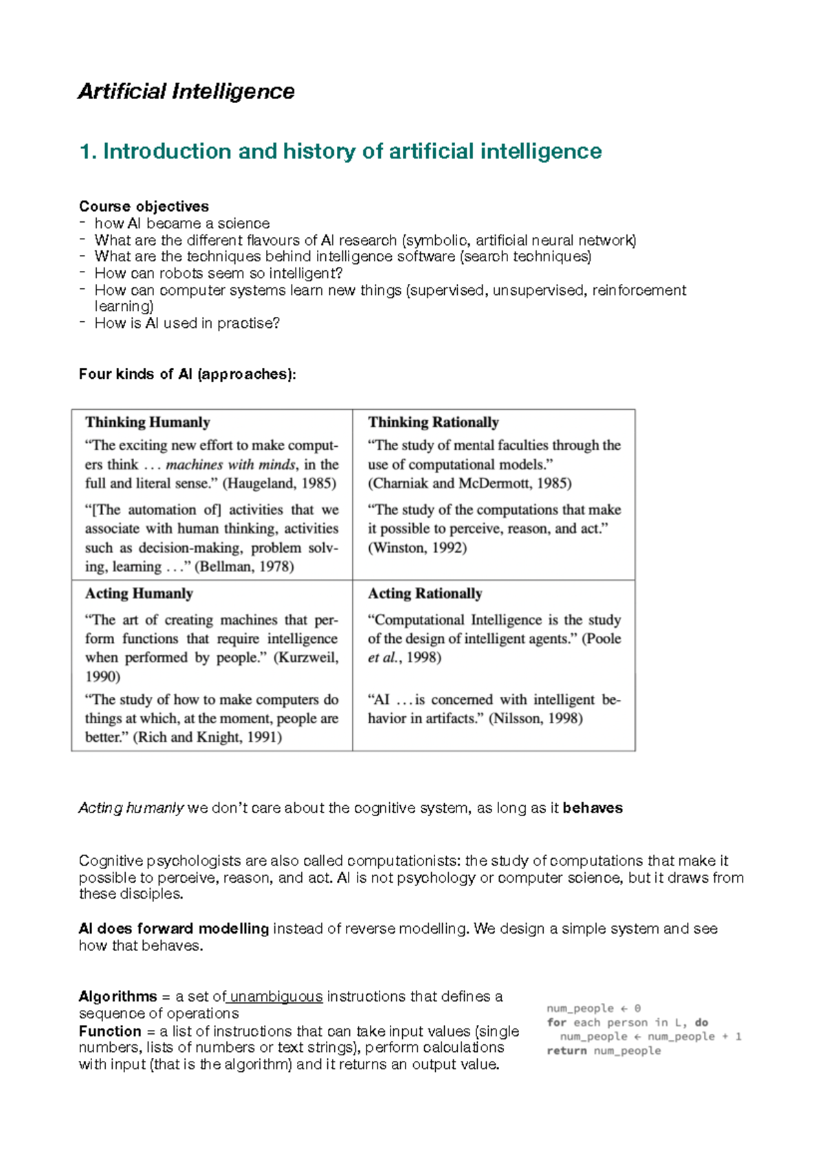 Lecture Notes on Artificial Intelligence (AI) Concepts and History ...