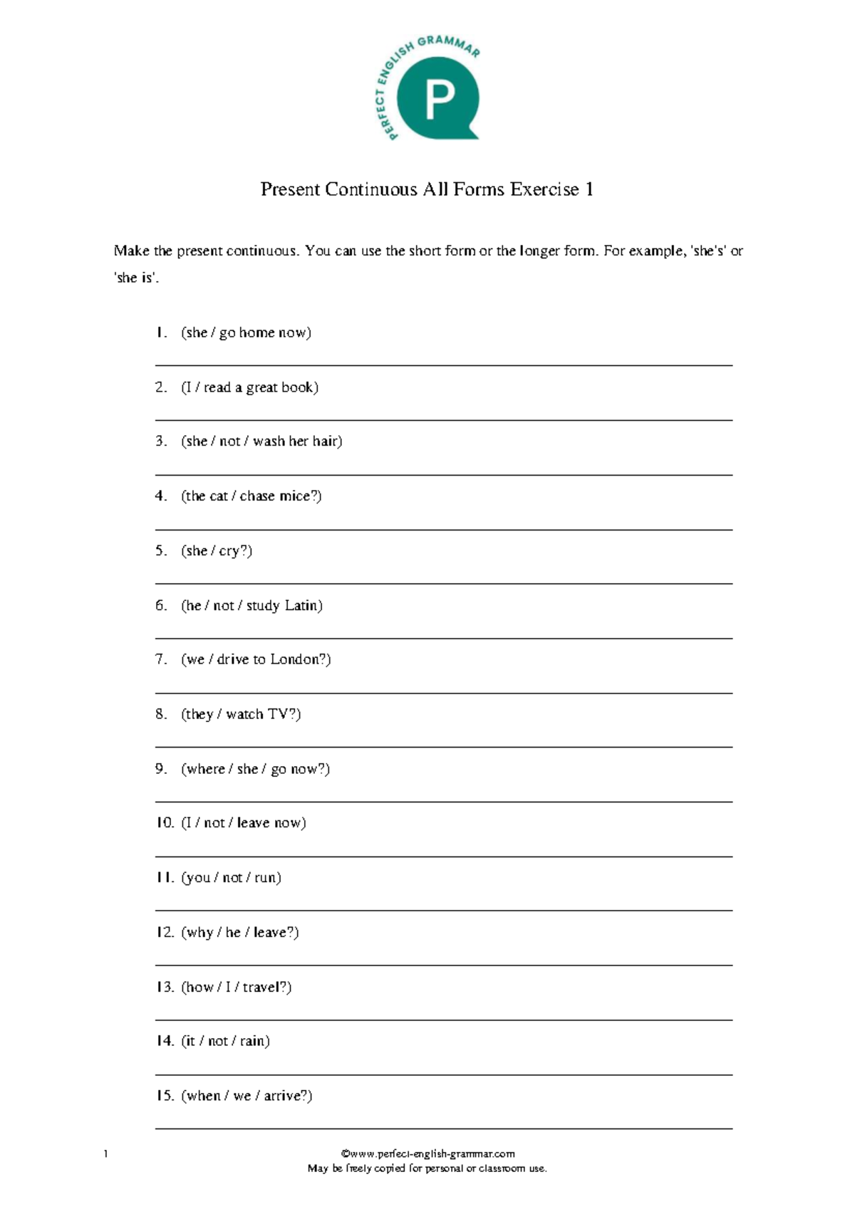 HW: Present Continuous All Forms Exercise 1 - Studocu