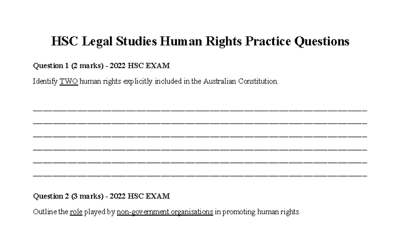 HSC Legal Studies Human Rights Practice Questions & Exam Prep - Studocu