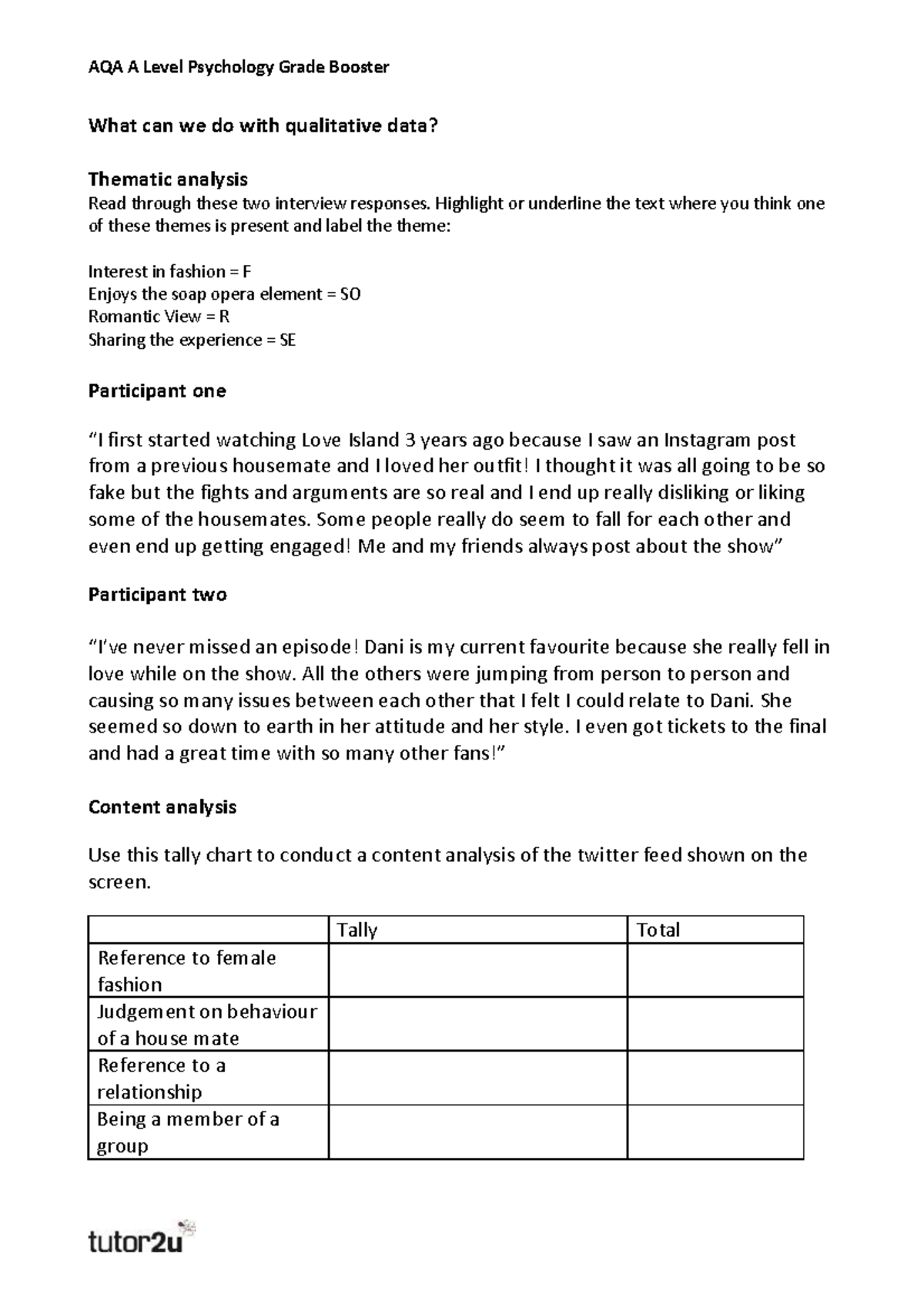 AQA A Level Psychology: Thematic & Content Analysis of Qualitative Data ...