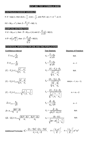 TEST 1 FORMULA SHEET - STAT 2601 TEST 1 FORMULA SHEET DESCRIPTIVE ...