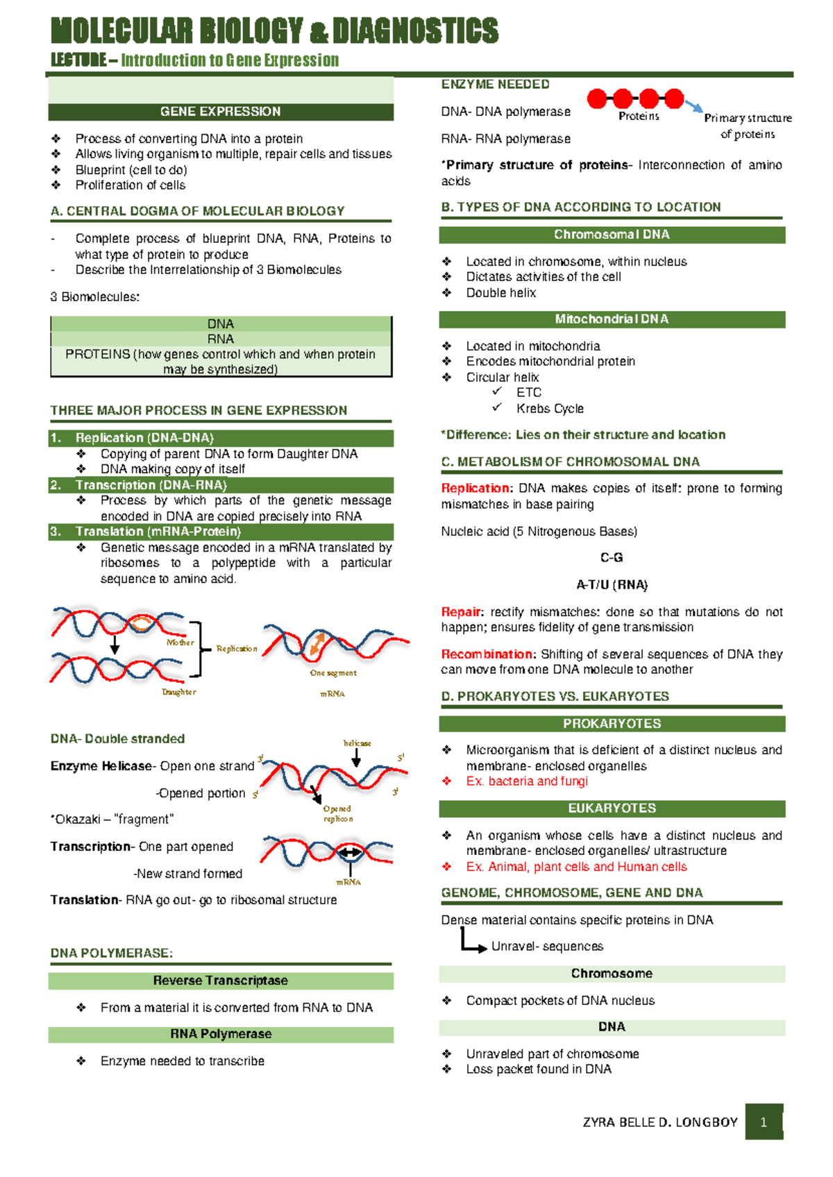 Molecular biology diagnostics LEC (TO review): Introduction to gene ...