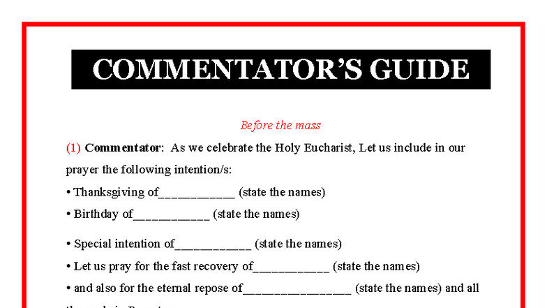 Commentators Guide for English Mass (Liturgy) - Studocu