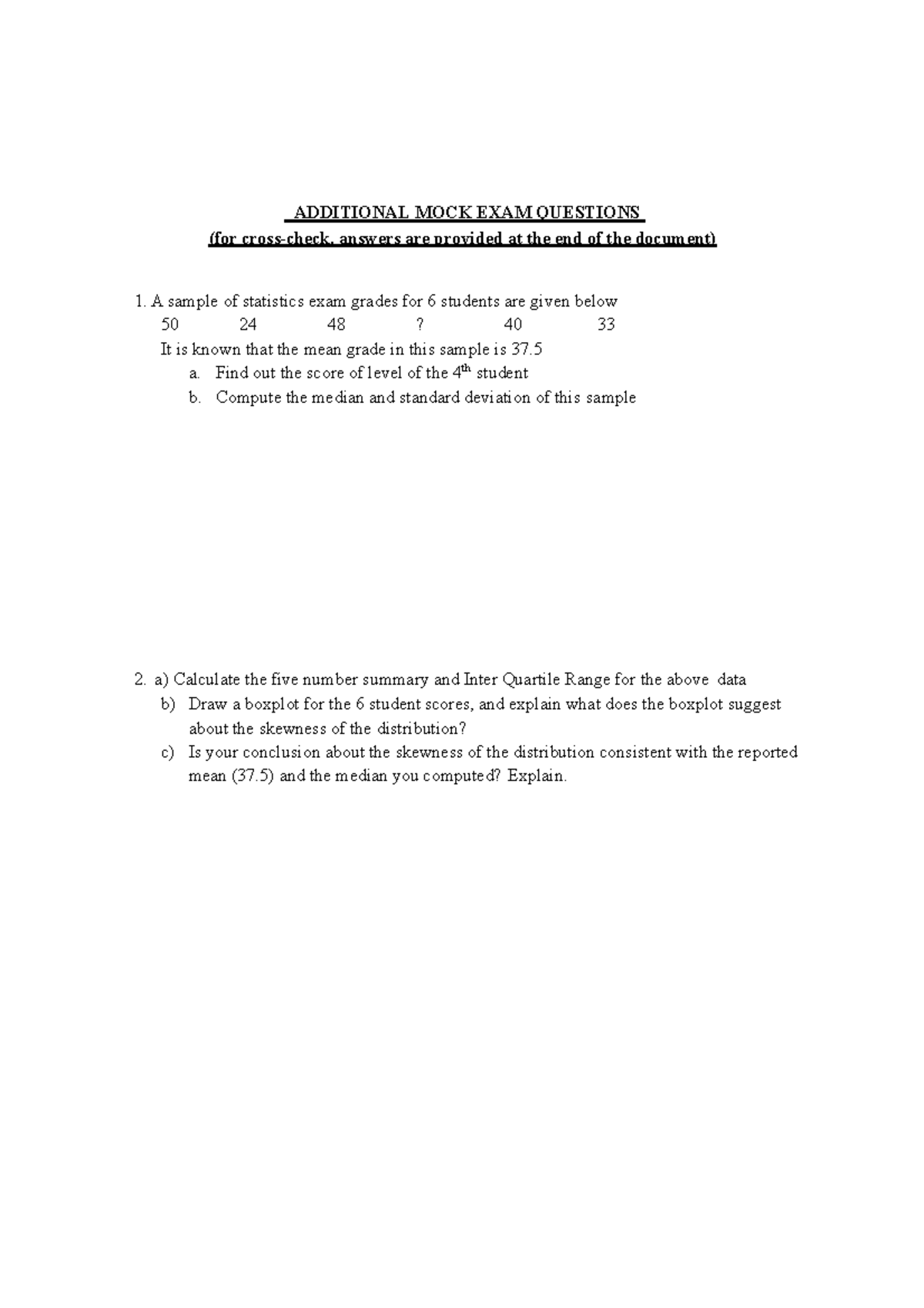 Statistics DS: Data Analysis Mock Exam Preparation Guide - Studeersnel