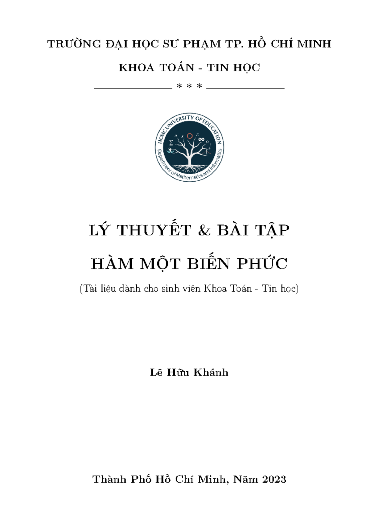 Hàm Một Biến Phức - Tài Liệu Học Tập cho Sinh Viên Khoa Toán - Tin Học - Document Preview