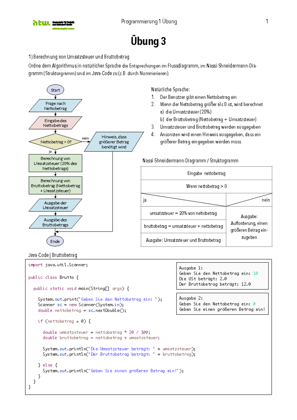 Übungen zu Java (Programmierung 1: Daten, Algorithmen & Struktogramme ...