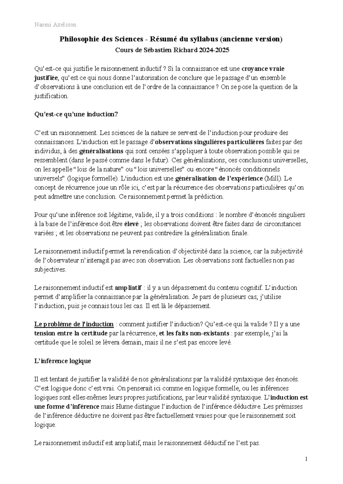 Résumé du syllabus de Philosophie des Sciences (PHIL 101 ...