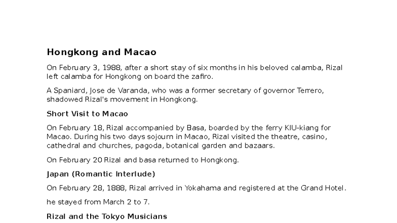 Rizal's Travels and Activities in Hong Kong, Macao, and Europe - Studocu