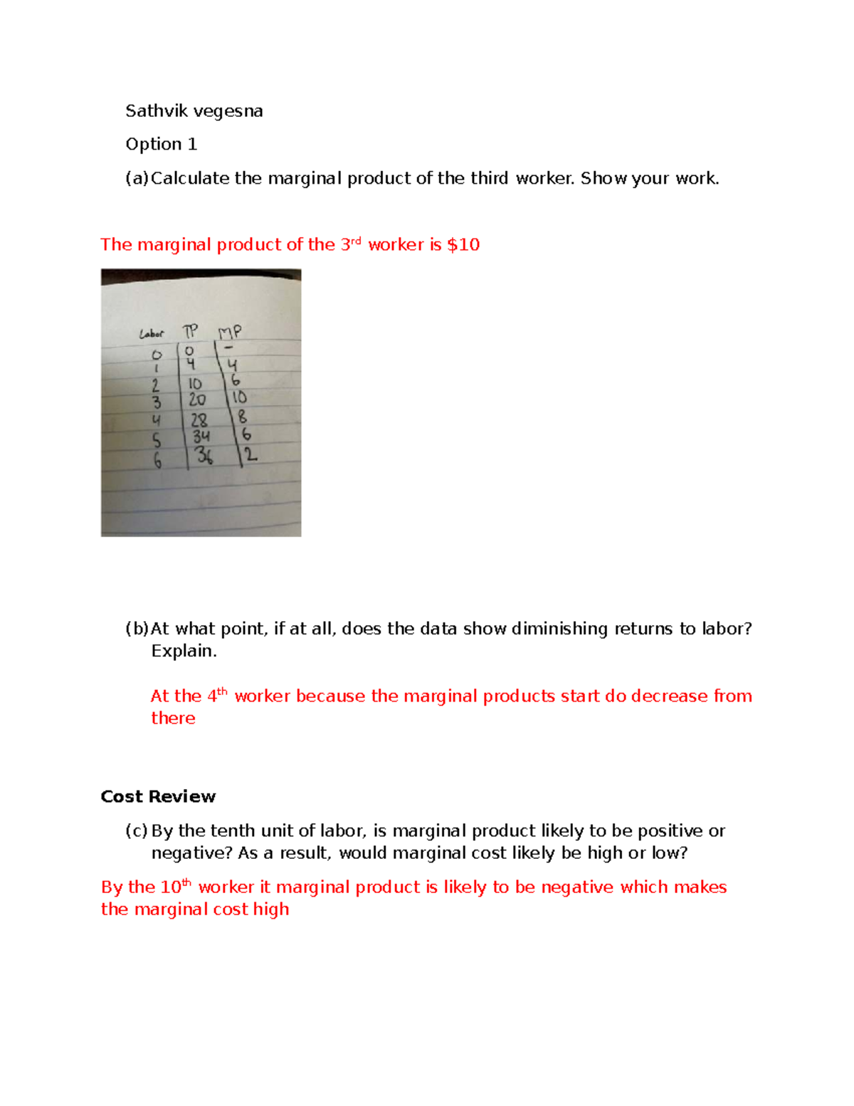 Microeconomics 3.02: Marginal Product & Cost Analysis Review - Studocu