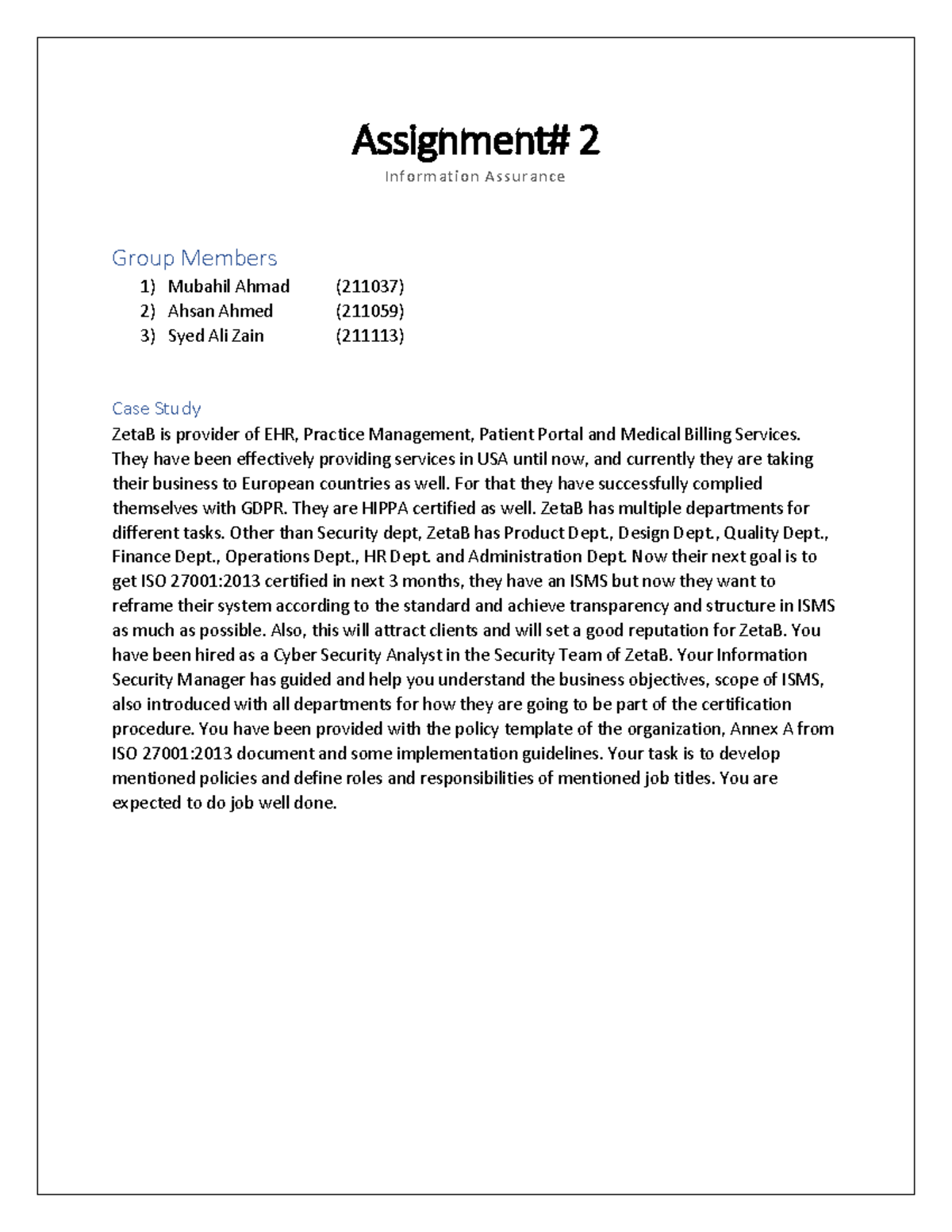 A2 211037, 211059, 211113 - Assignment# 2 Information Assurance Group ...
