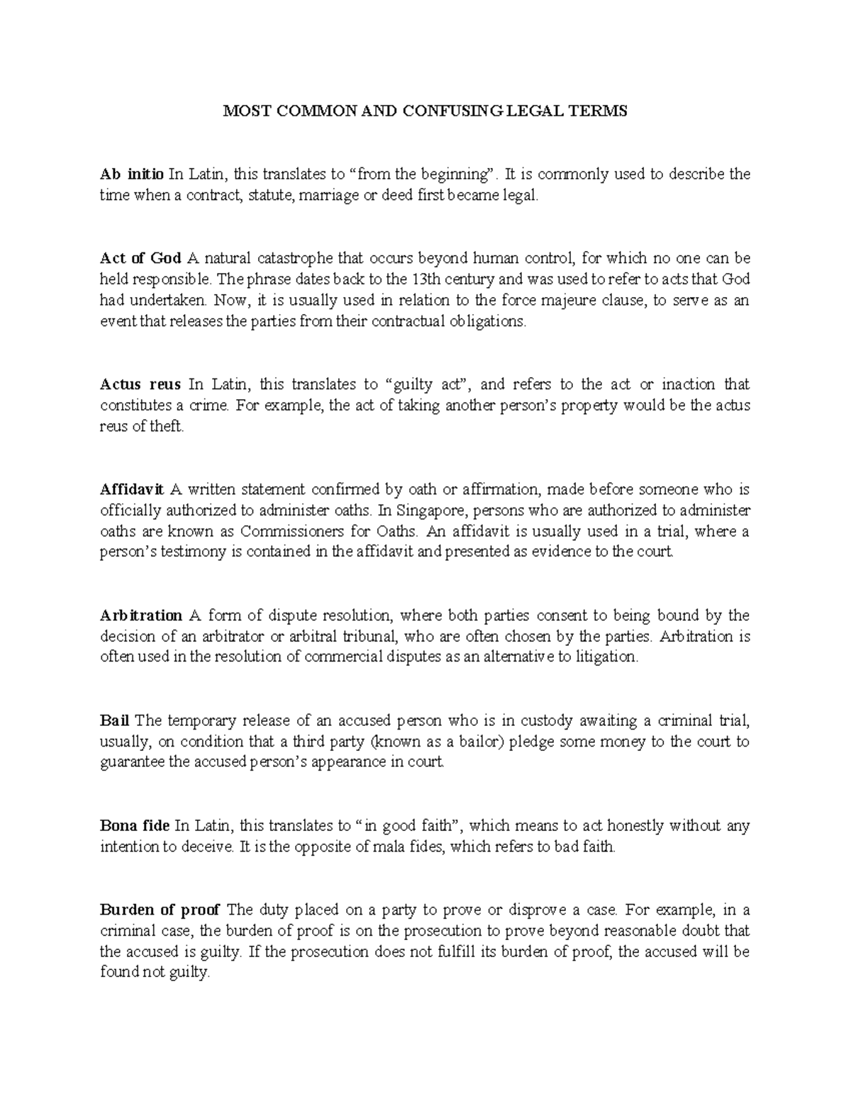Legal Terms Summary: Common Confusions and Definitions - Studocu