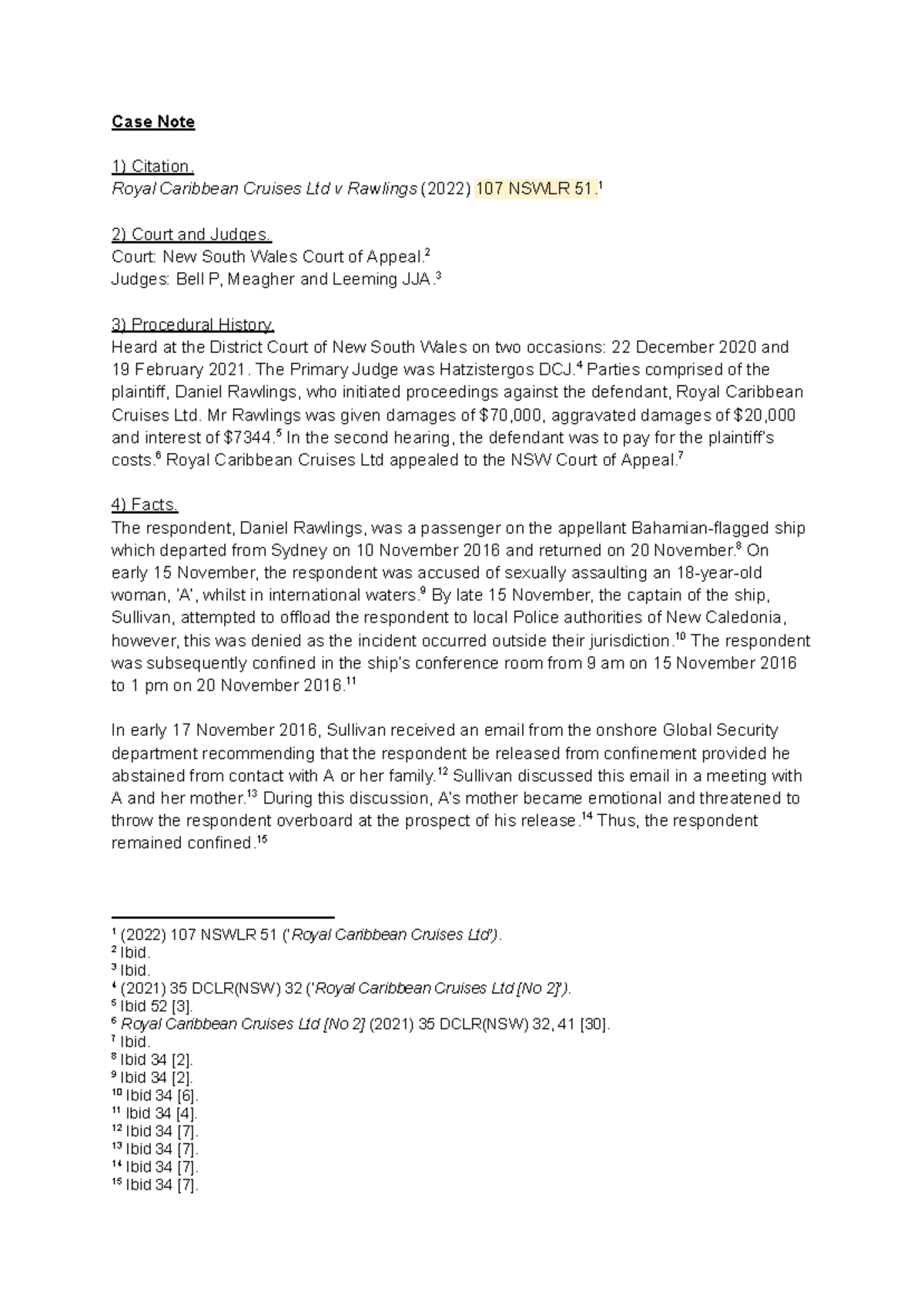 Case Note - How to write a case note - Case Note 1) Citation. Royal ...