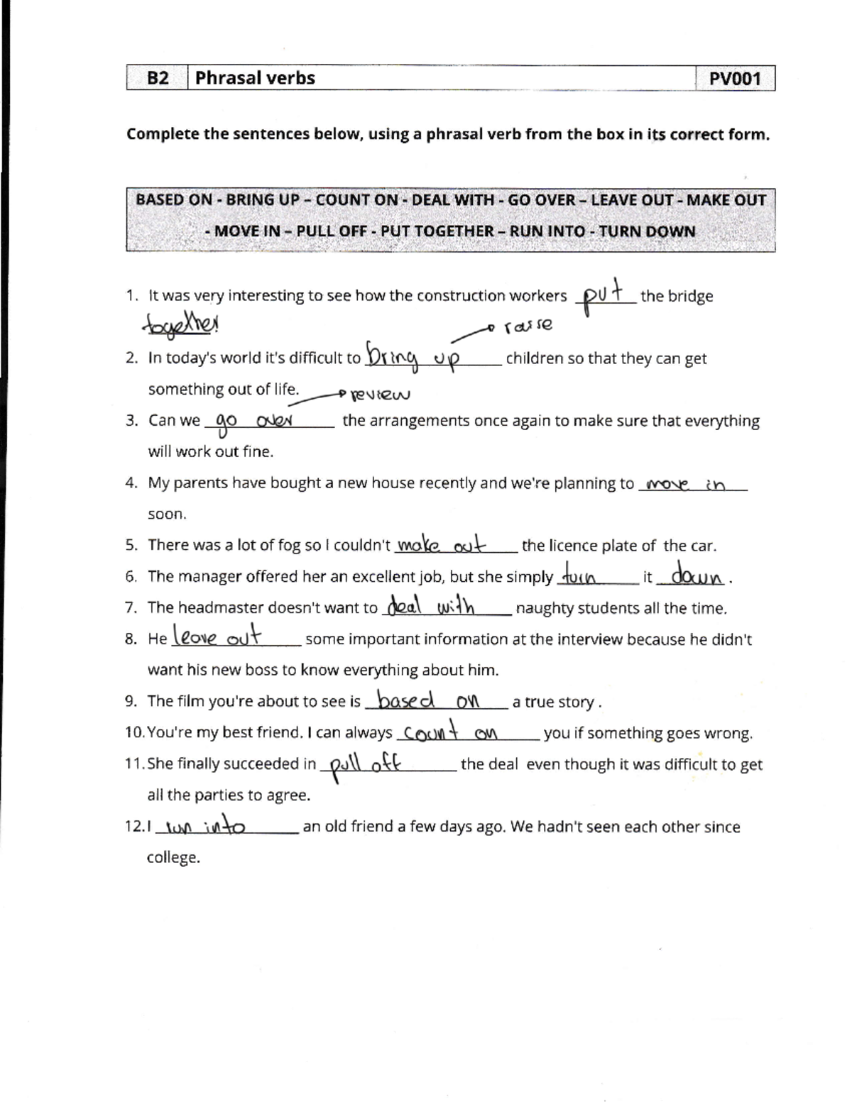 PVS - B2 Phrasal Verbs Practice Exercises and Solutions - Studocu