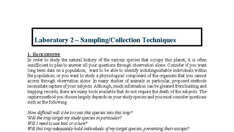 Lab 2 - Techniques for Insect Capture Methods - Studocu