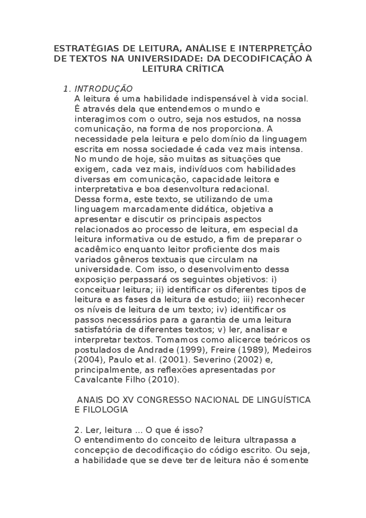 Estratégias de Leitura e Interpretação de Textos na Universidade: ESTR ...