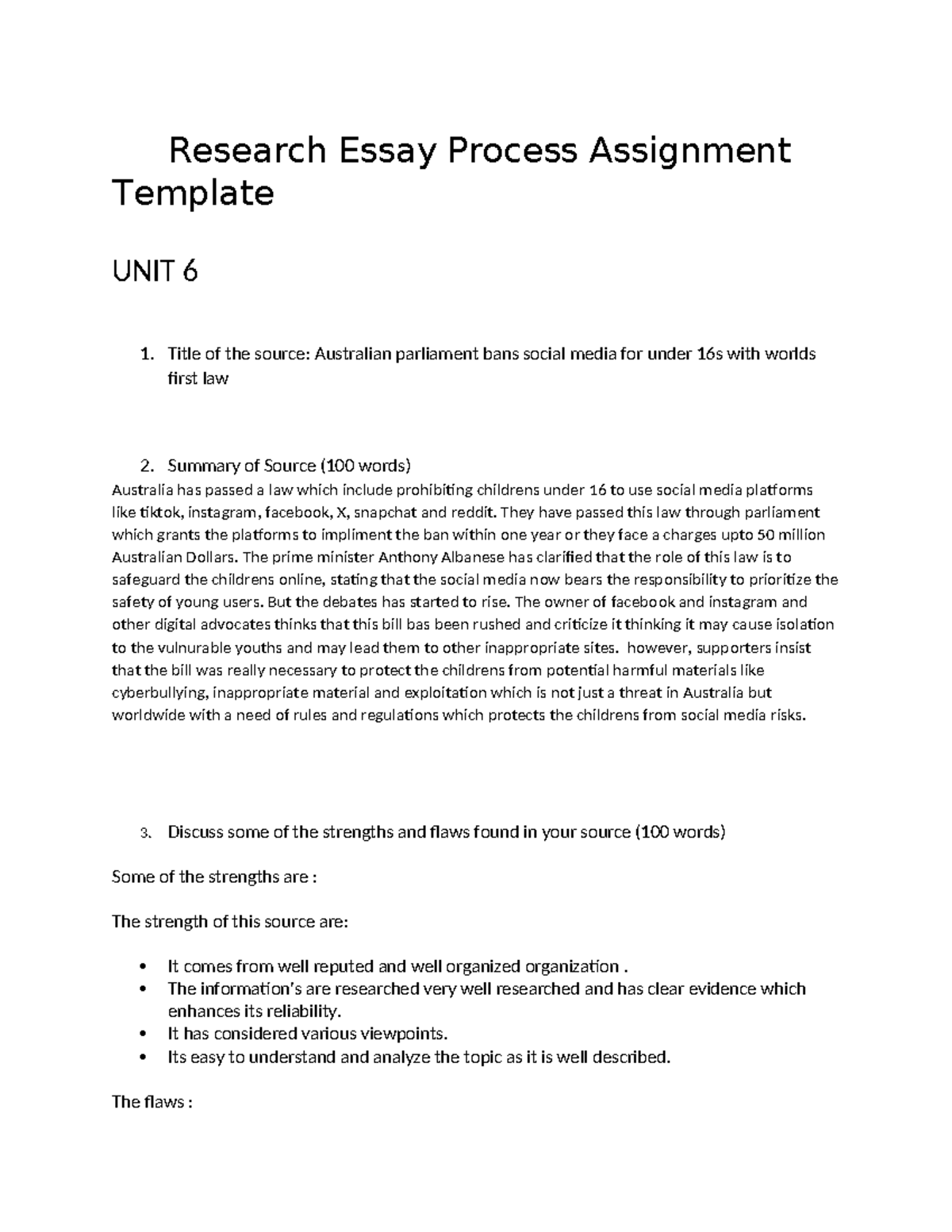 Final Project 2 Process Assignment - Research Essay Process Assignment ...