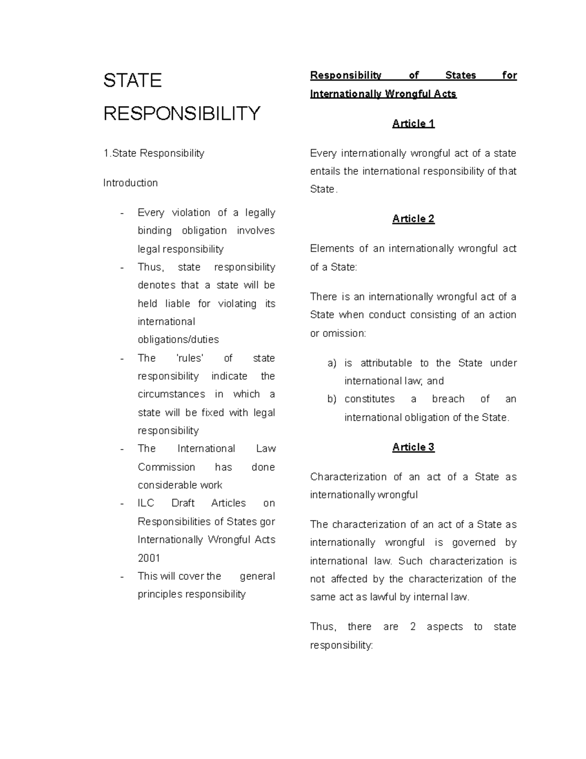 State Responsibility: Analyzing International Obligations and Acts ...