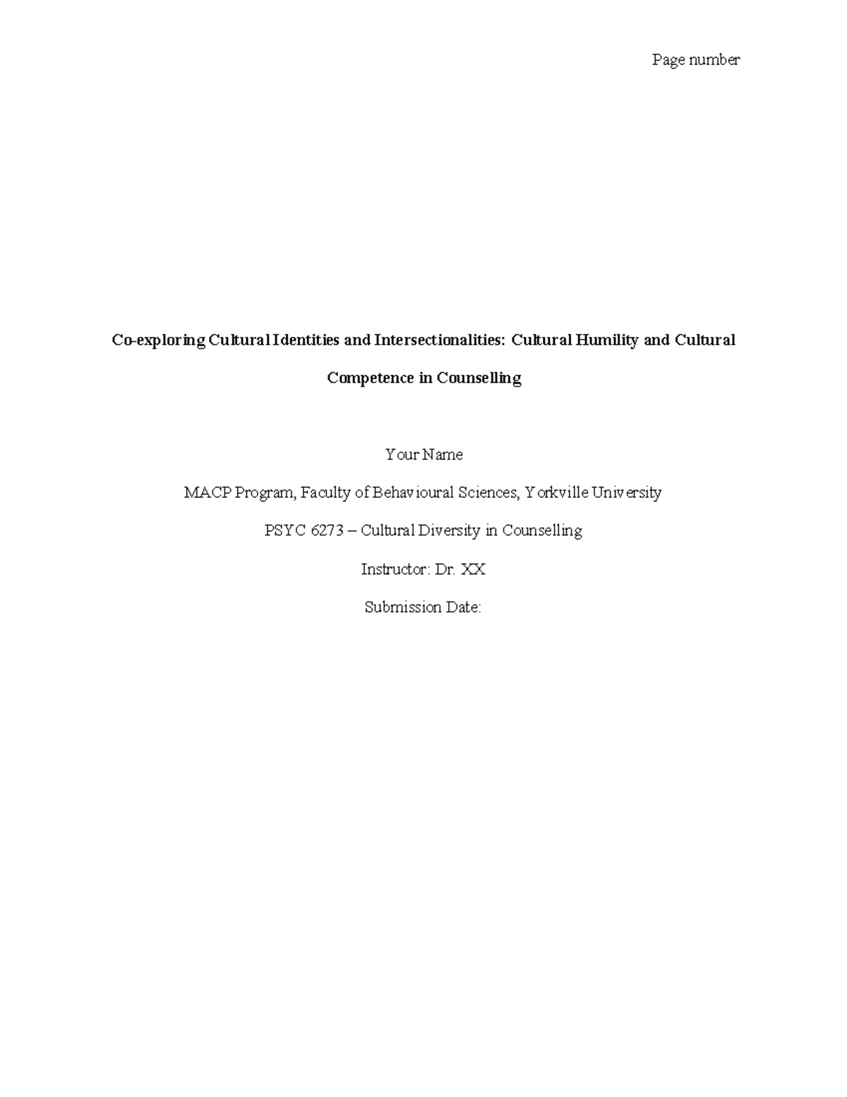 PSYC6273 Assignment 1: Cultural Humility & Competence in Counselling ...
