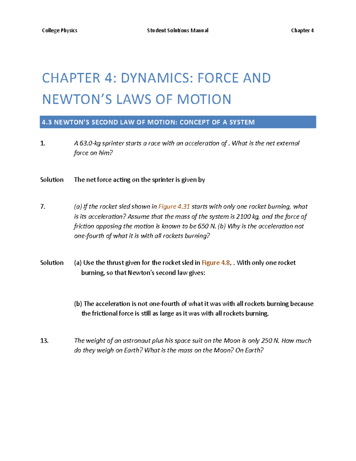 APCollege Physics-Ch04 - CHAPTER 4: DYNAMICS: FORCE AND NEWTON’S LAWS ...