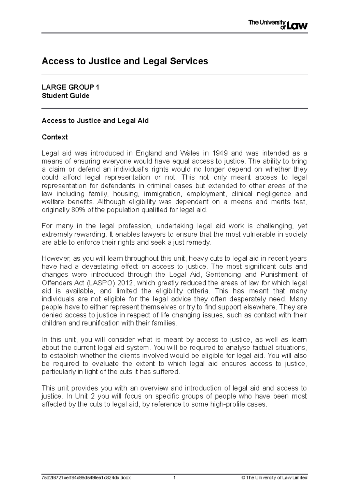 Access to Justice LG1 - Comprehensive Lecture Notes on Legal Aid - Studocu