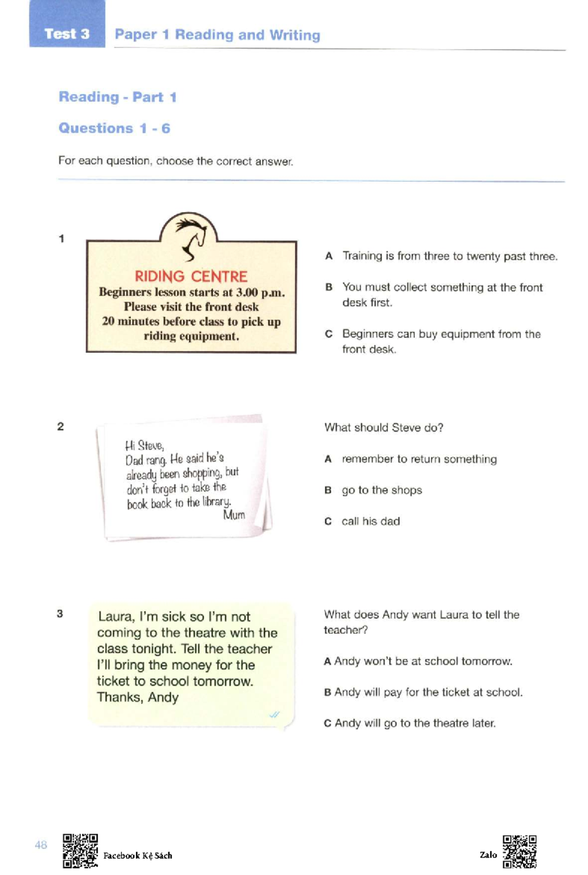A2 Reading and Writing Test 3 - Paper 1 Questions and Answers - Studocu