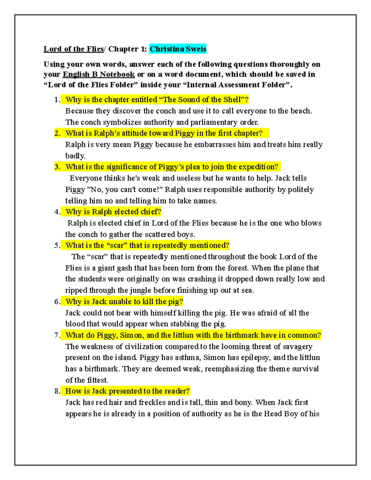 Characters as Symbolsdocx-1 - William Golding’s “Lord of the Flies” for ...