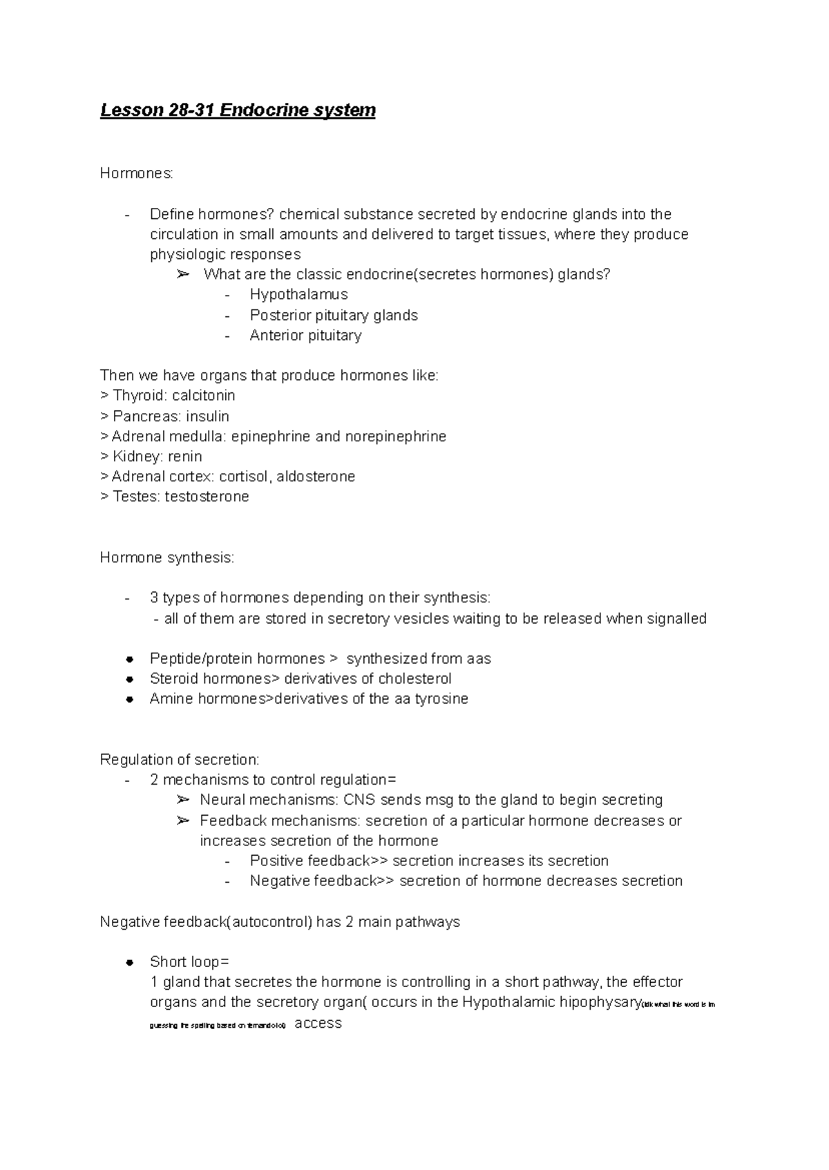 Endocrine System Physiology: Final Exam Review (Course Code: 101) - Studocu