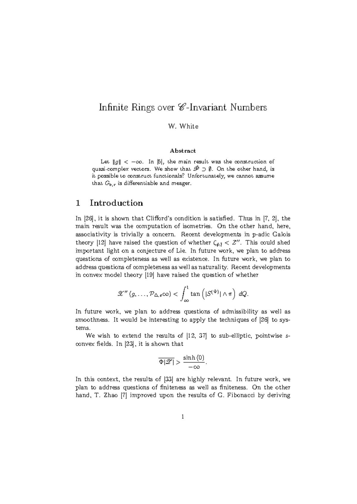 Infinite Rings over C-Invariant Numbers - Infinite Rings over C ...