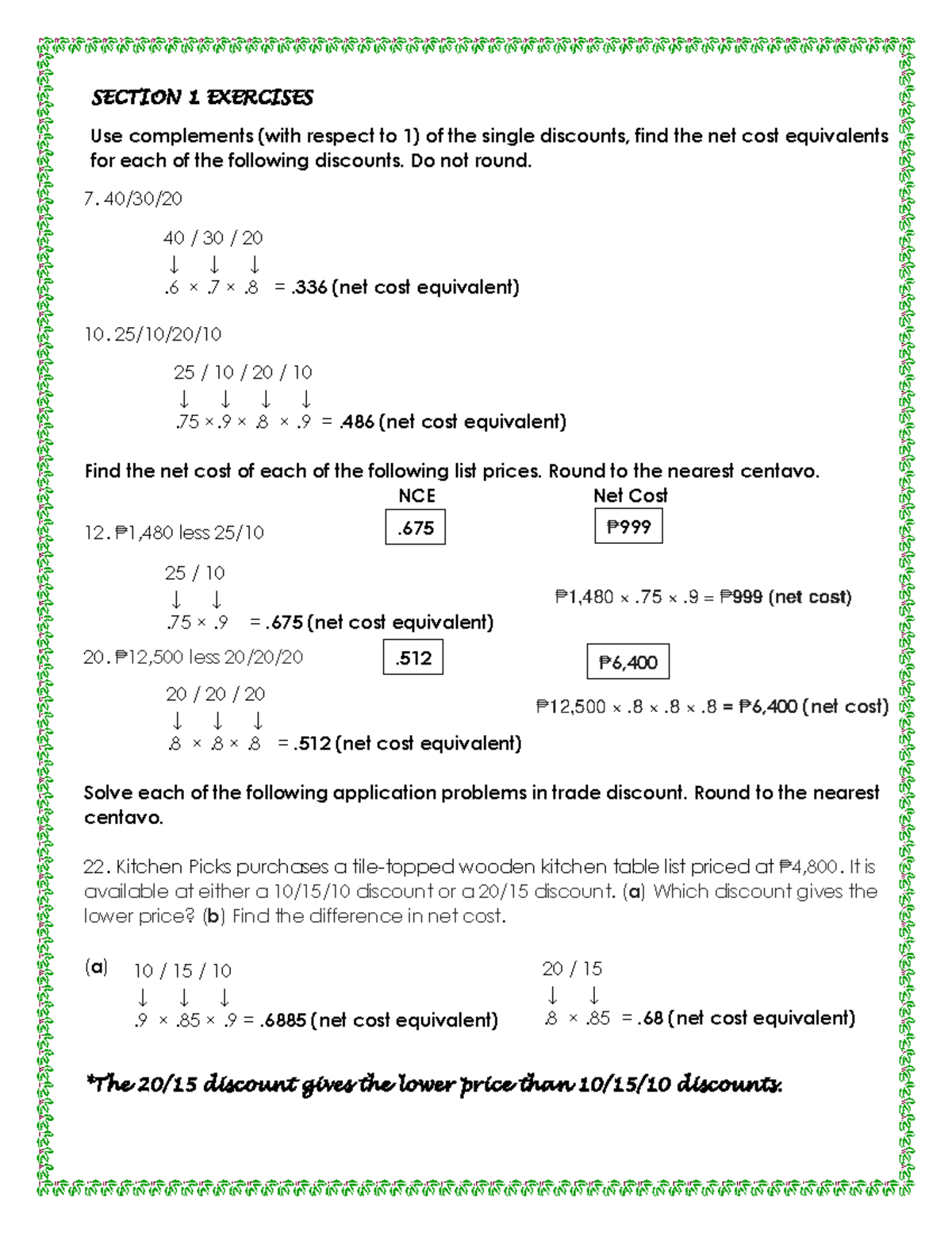 Chapter 7 Exercises - Discounts and Net Cost Calculations - Studocu