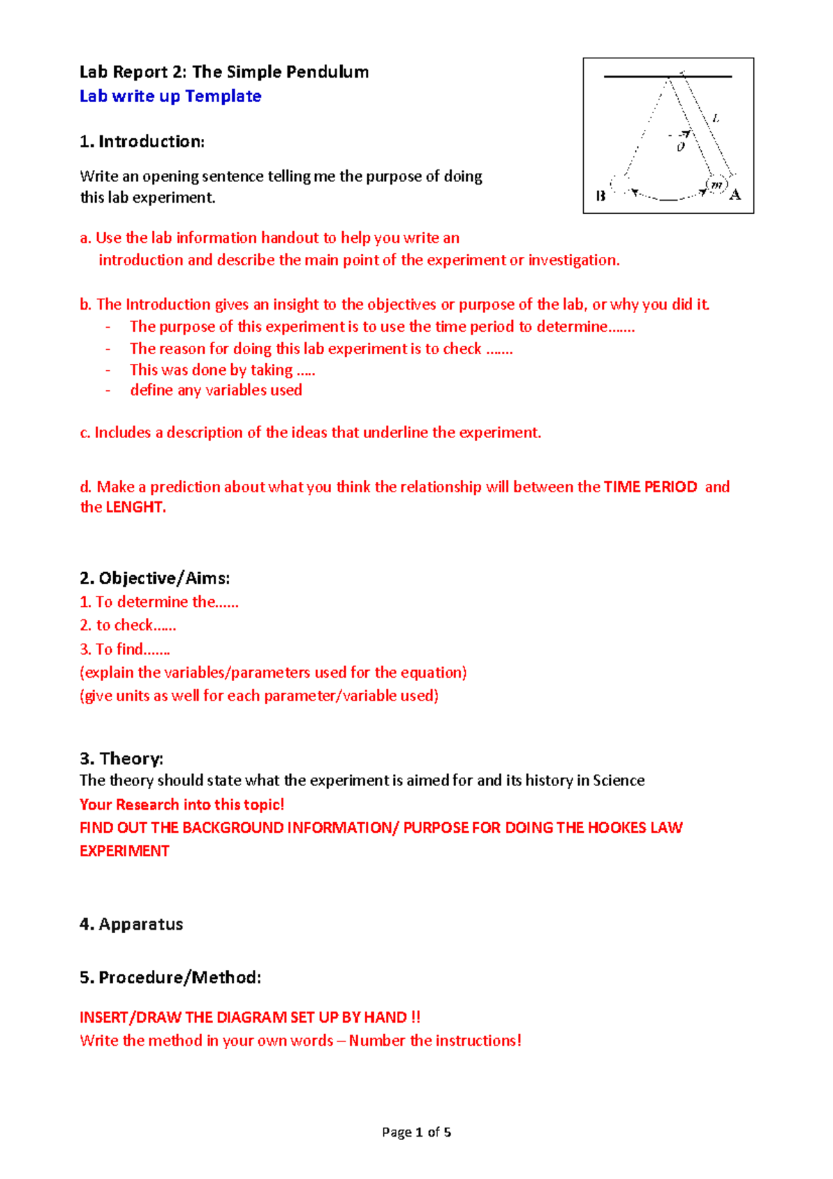 3a Pendulum lab write up Template - Lab Report 2: The Simple Pendulum ...
