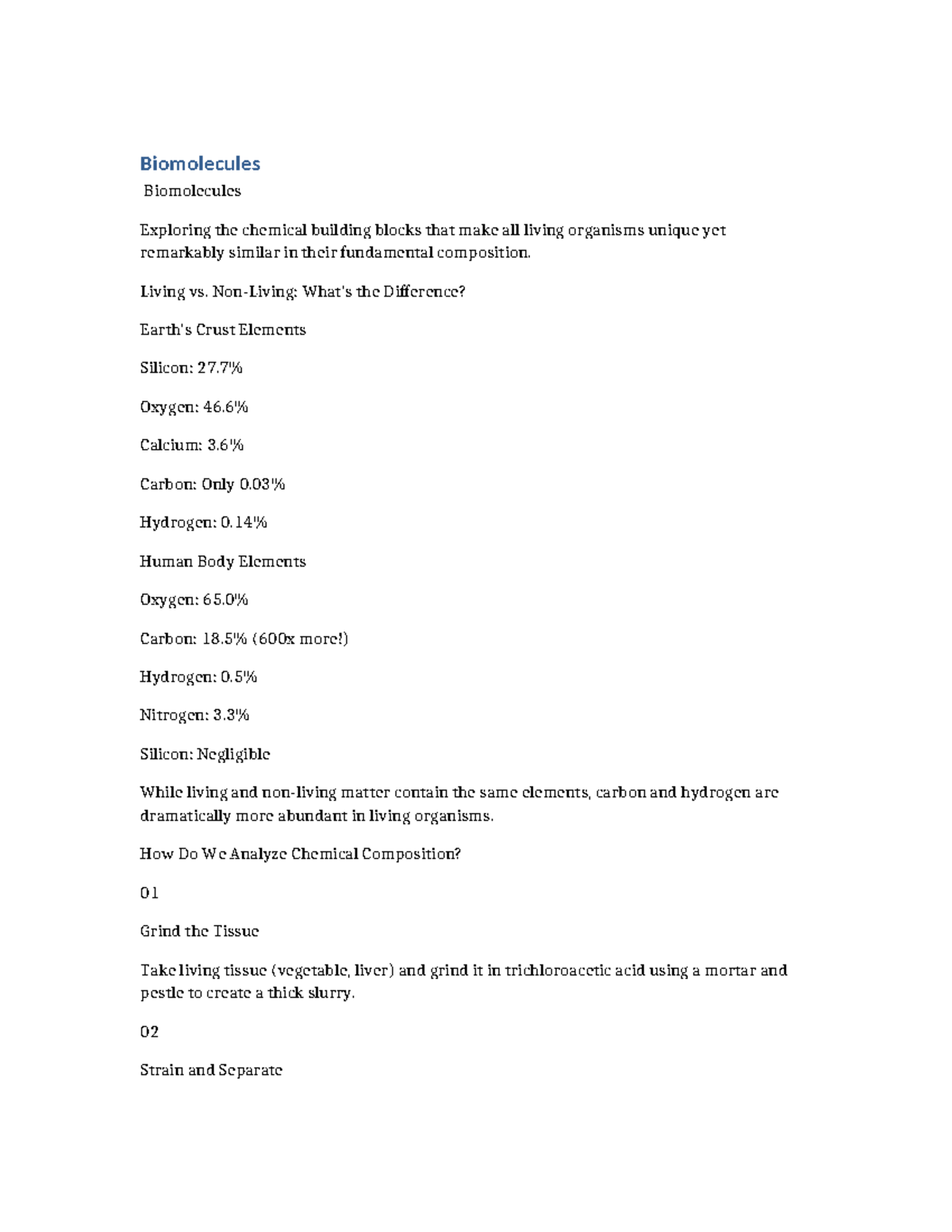 Biomolecules: Exploring Life's Chemical Building Blocks - Studocu