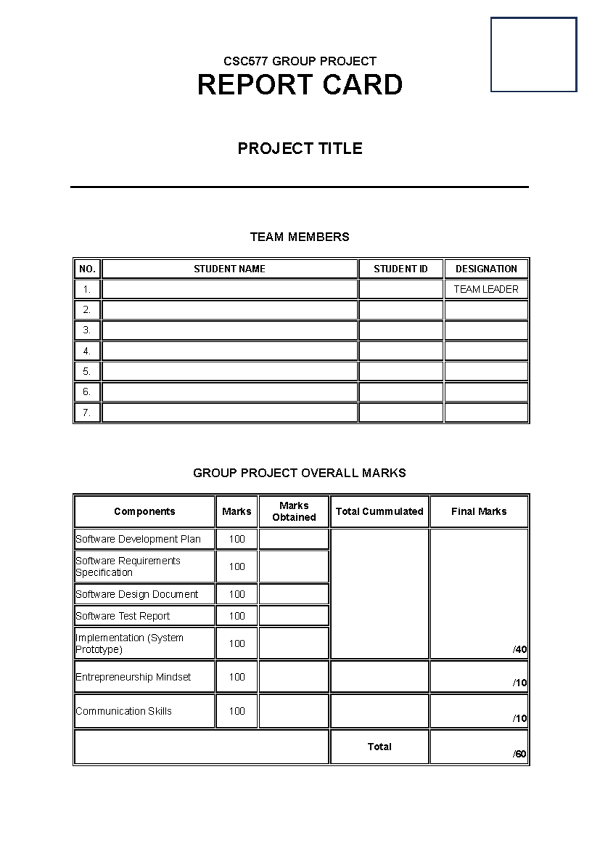 CSC577 Group Project Report: Card Project Evaluation Rubric - Studocu