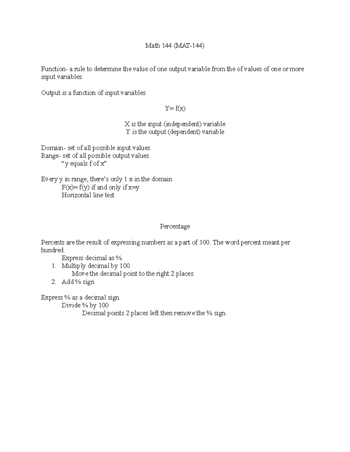 Mathematics Concepts Overview for Math 144 (MAT-144) - Studocu
